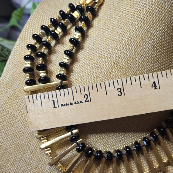 Chico's 3 Strand Gold Tone and Black Beaded Statement Necklace - Picture 5 of 8
